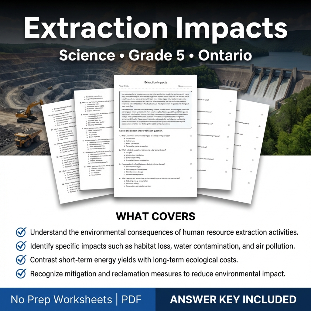 Extraction Impacts Science Worksheet for Grade 5 | Ontario Standards