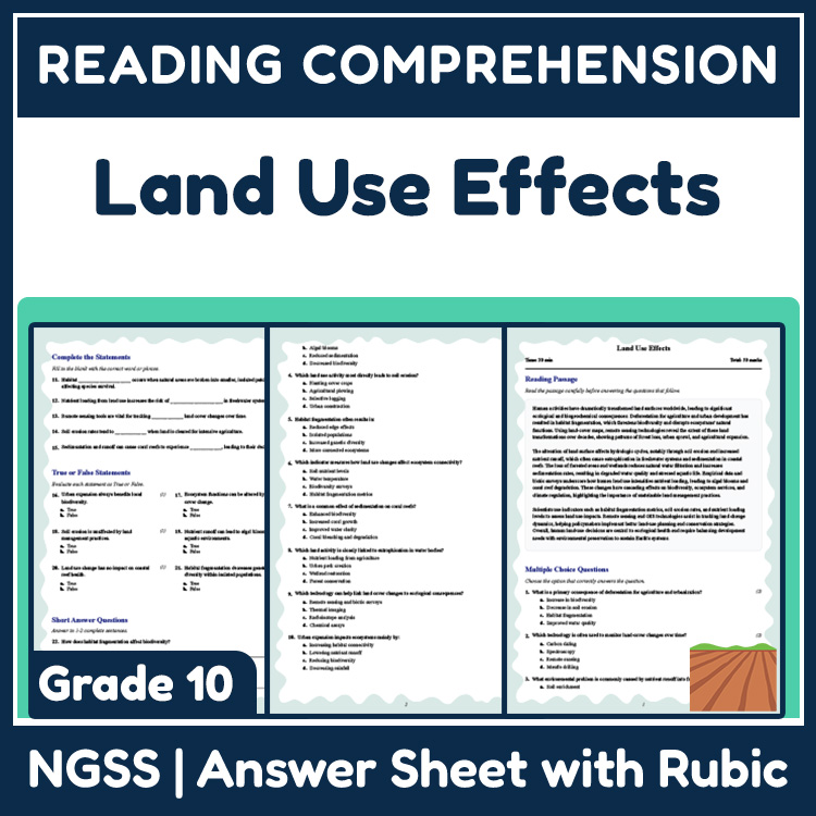 Grade 10 Science reading worksheets worksheet — 10th Grade Science | Land Use Effects Reading Worksheet (PDF & Rubric) — p…
