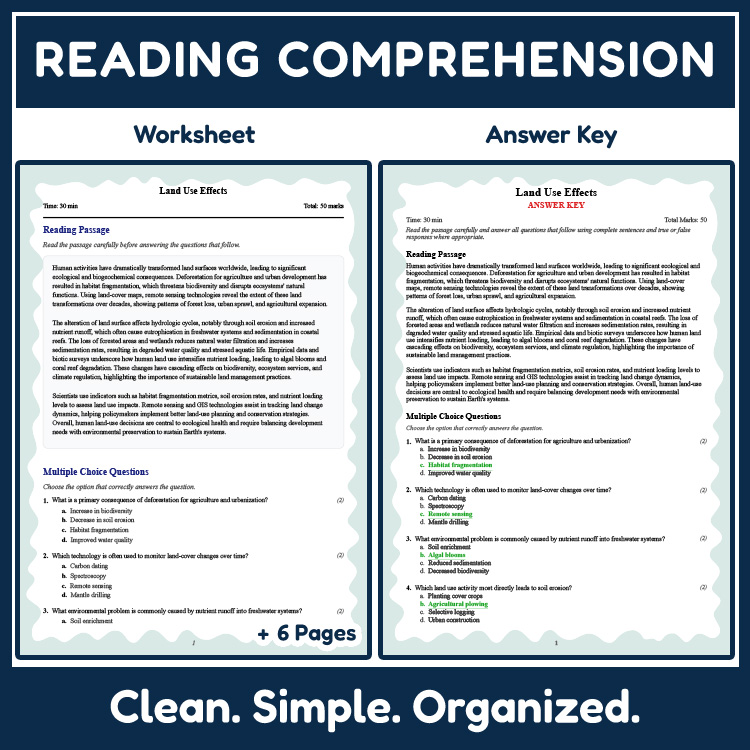 Grade 10 Science reading worksheets worksheet — 10th Grade Science | Land Use Effects Reading Worksheet (PDF & Rubric) — p…