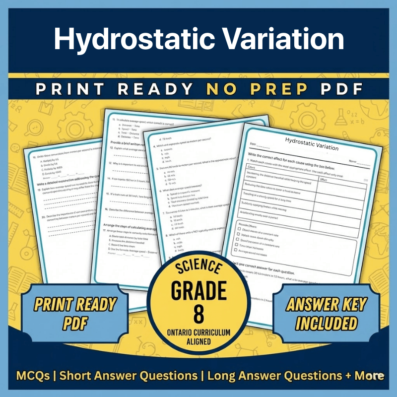 Grade 8 Science – Hydrostatic Variation Worksheet (Ontario) (PDF)