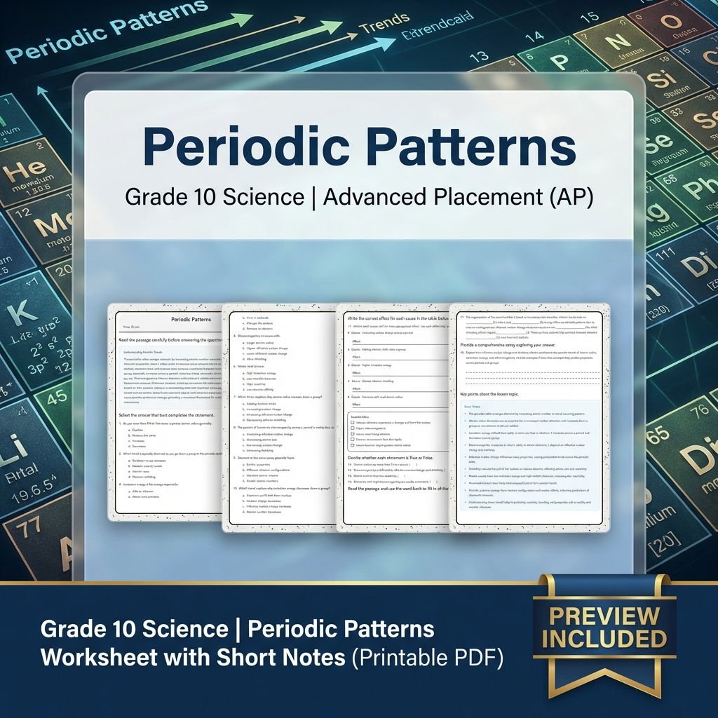 Grade 10 Science | Periodic Patterns Worksheet with Short Notes (Printable PDF)