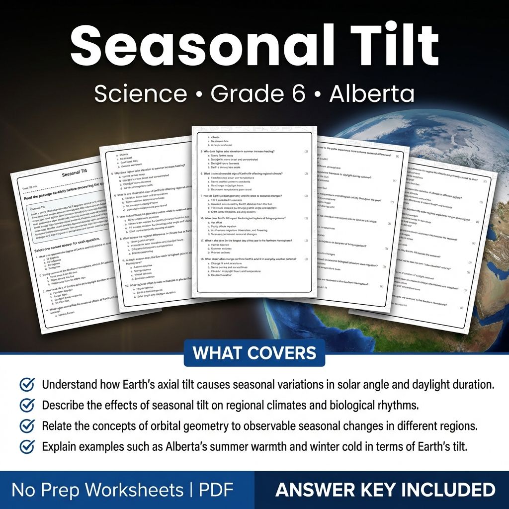 Grade 6 Science Worksheet on Seasonal Tilt | Alberta Standards