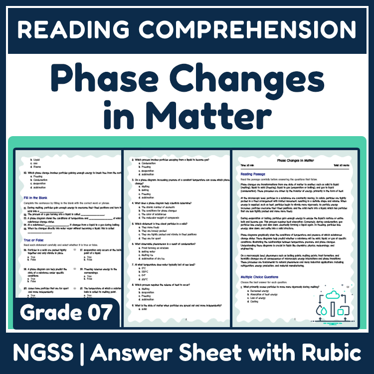 Science reading worksheets worksheet — 7th Grade Science Worksheets Phase Changes & States of Matter (PDF & Answer Key) —…