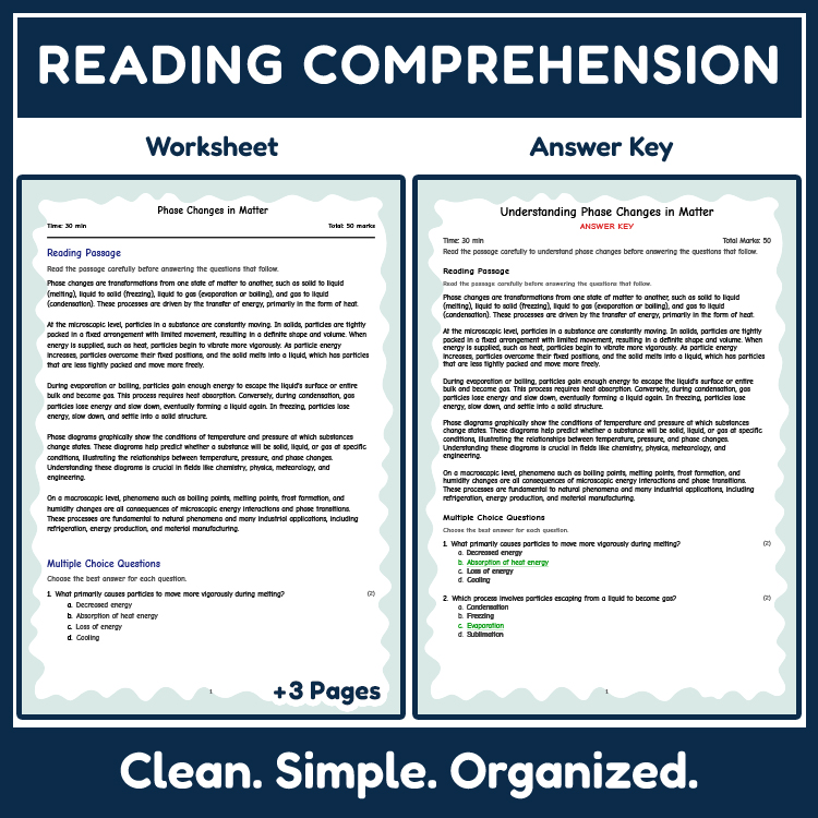 Science reading worksheets worksheet — 7th Grade Science Worksheets Phase Changes & States of Matter (PDF & Answer Key) —…