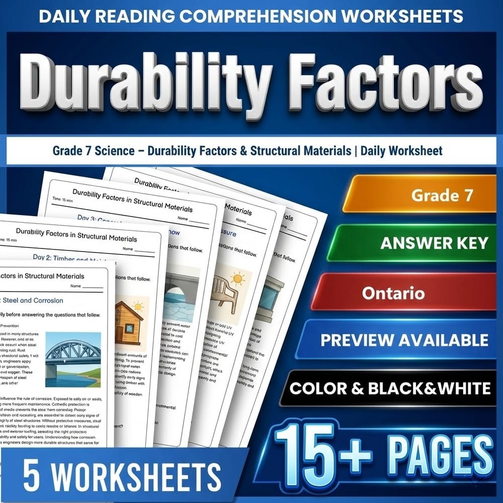 Structural Engineering Grade 7 Science Daily Reading Worksheets Bundle | Ontario — included worksheet 10
