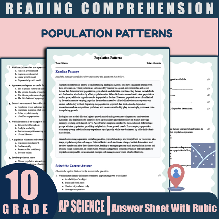 Grade 10 Science reading worksheets worksheet — 10th Grade Science | Population Patterns Reading Worksheet with Answer Key…