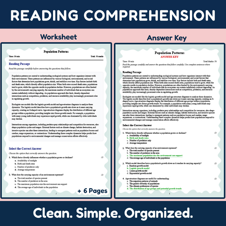 Grade 10 Science reading worksheets worksheet — 10th Grade Science | Population Patterns Reading Worksheet with Answer Key…
