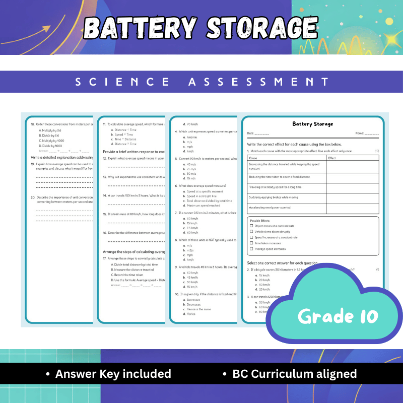Grade 10 Science | Battery Storage Concepts Worksheet (Worksheet + Answer Key)