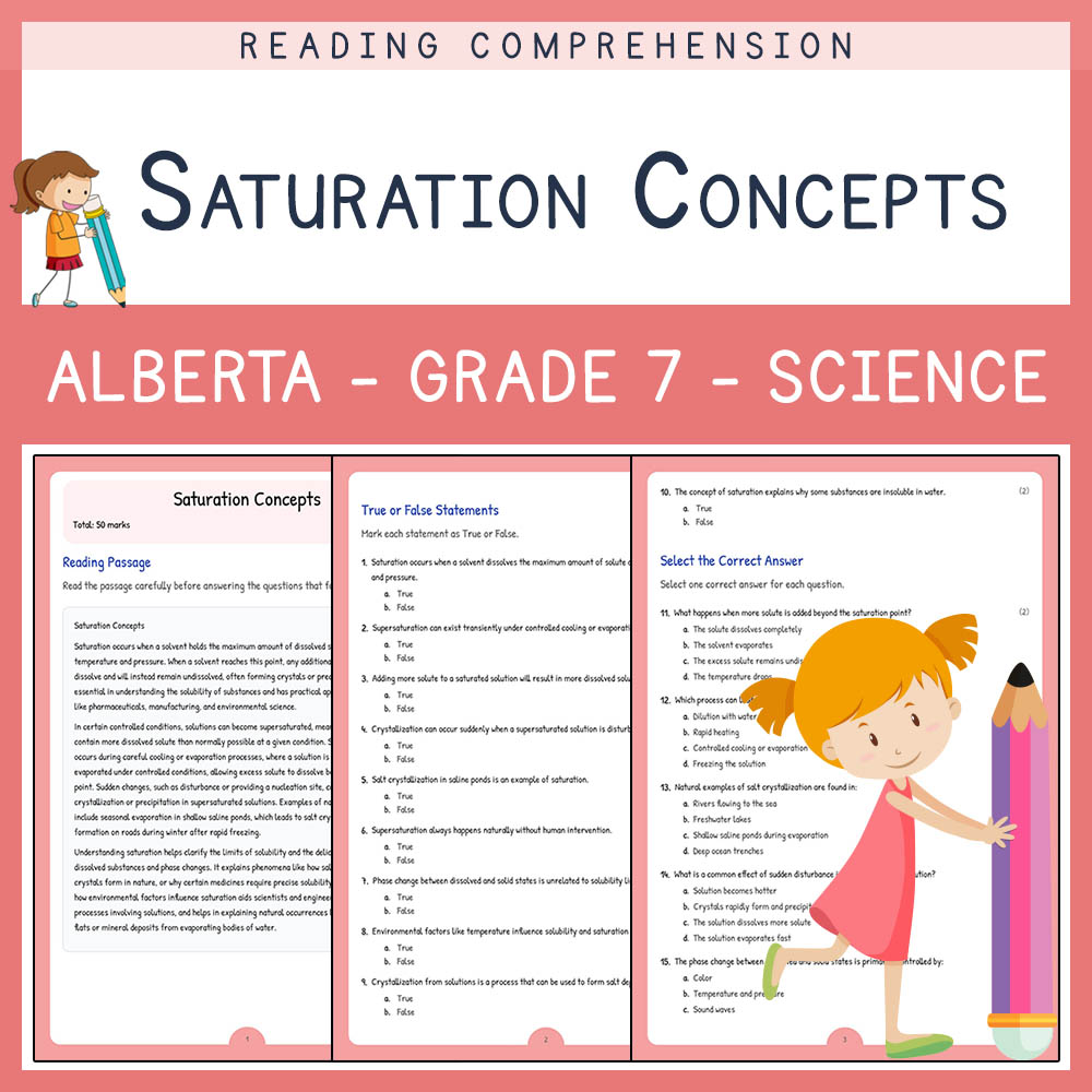 Grade 7 Science worksheet elena worksheet — Grade 7 Science | Saturation Concepts Worksheet | Alberta Standard — page 1