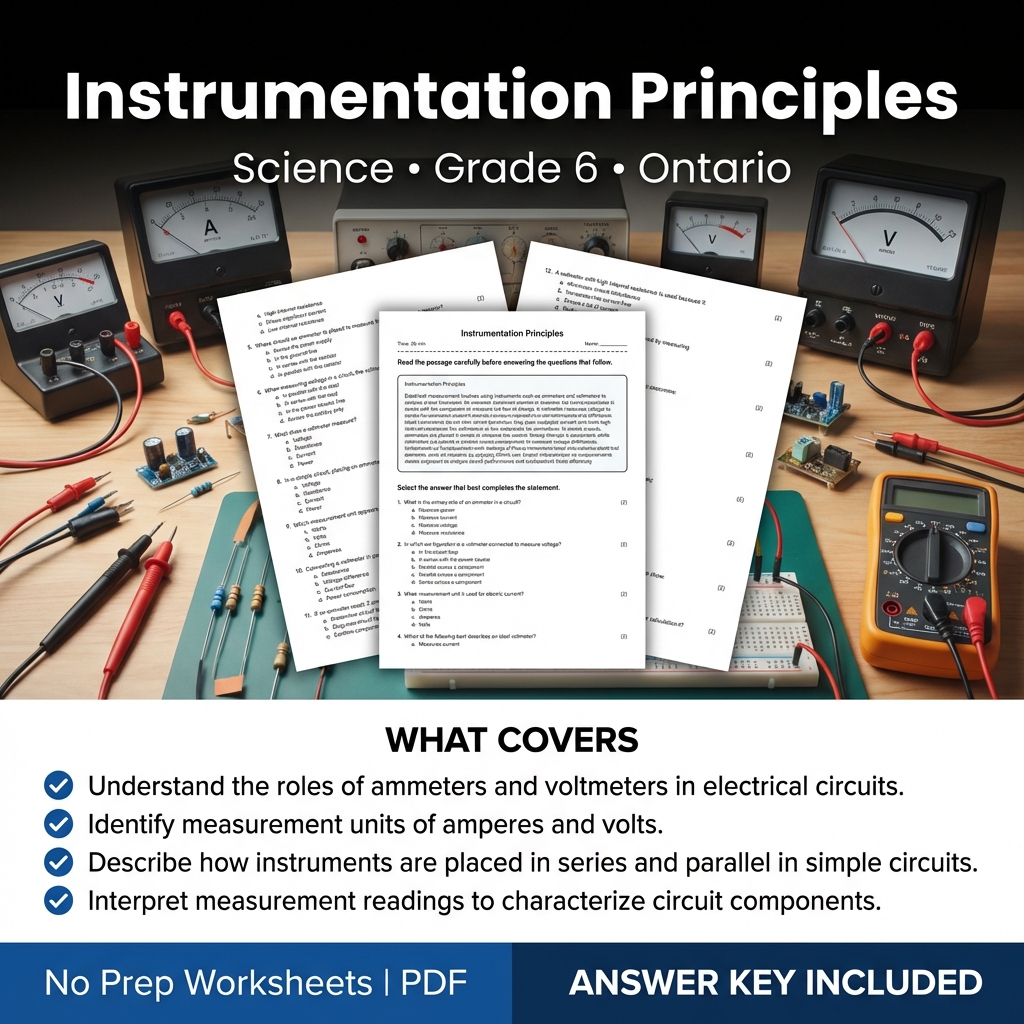 Grade 6 Science Worksheet on Instrumentation Principles – Ontario Standards