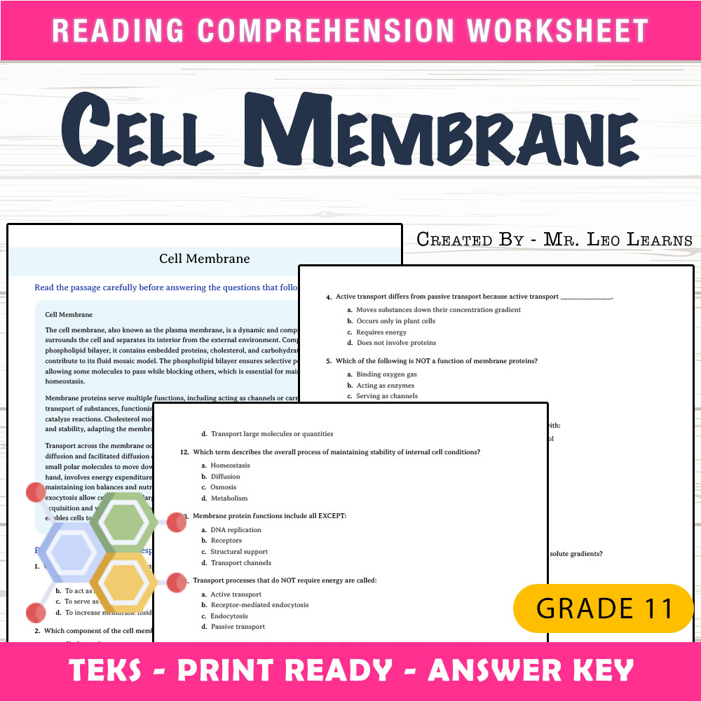 Grade 11 Science worksheet worksheet — Grade 11 Science — Cell Membrane Worksheet for Mastery — page 1