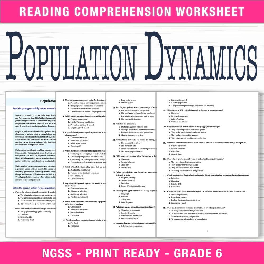 Grade 6 Science worksheet worksheet — 6th Grade Science | Population Dynamics Worksheet (PDF + Answer Key) — page 1
