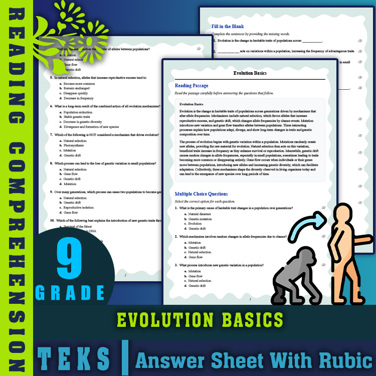 Grade 9 Science reading worksheets worksheet — 9th Grade Science Reading Worksheet | Evolution Basics with PDF Answer Key…