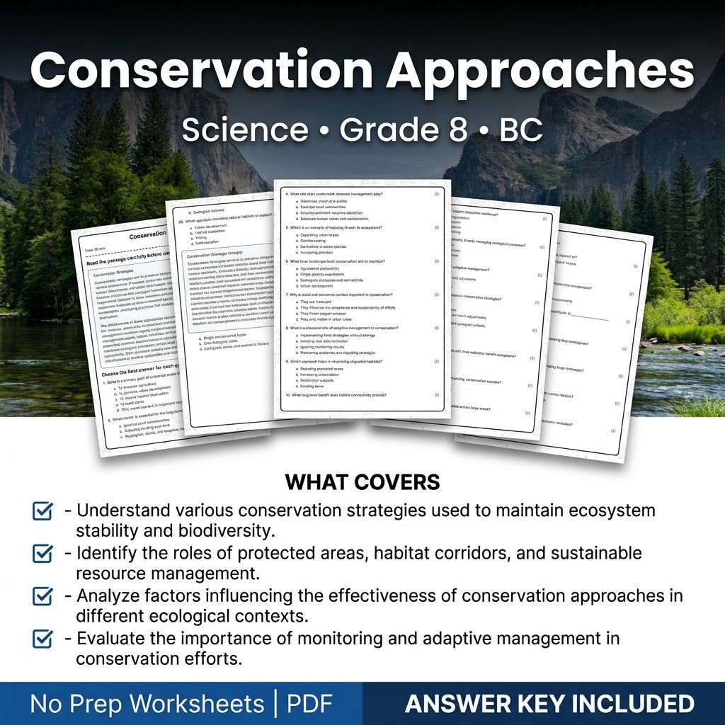 Grade 8 Science | Conservation Approaches Worksheet & Answer Key (Printable PDF)