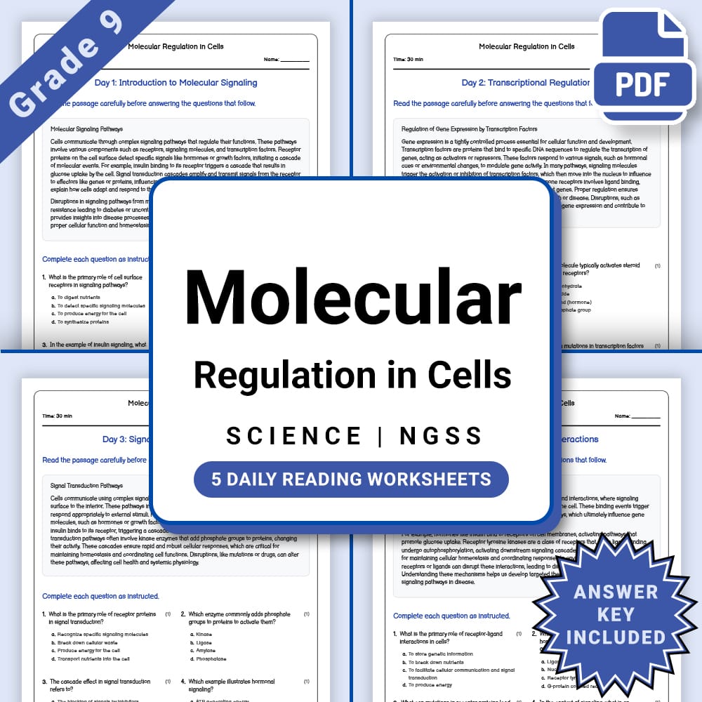 Grade 9 Science daily reading worksheet worksheet — Grade 9 Science – Molecular Regulation in Cells Worksheet(PDF + Answer…