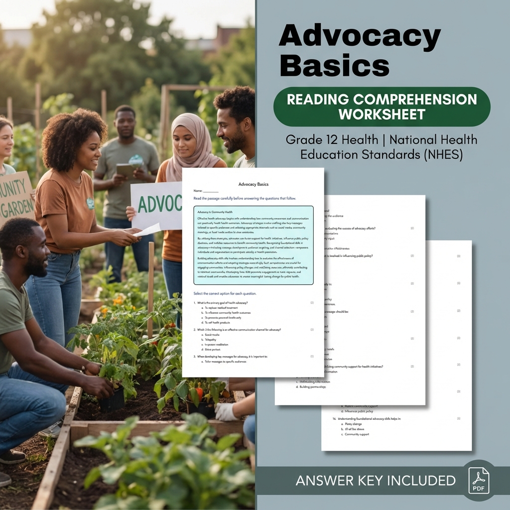 Advocacy Basics Worksheet | NHES Aligned Grade 12 Health Assessment