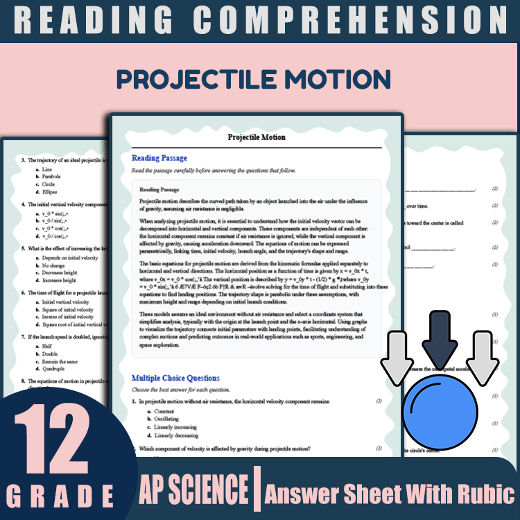 Grade 12 Science reading worksheets worksheet — 12th Grade Science | Projectile Motion Reading Worksheet (PDF + Rubric) —…