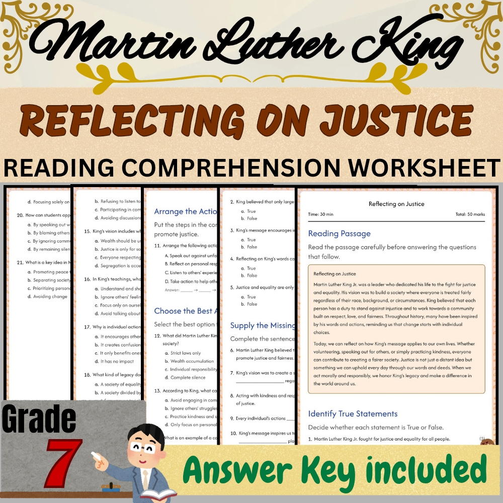 Grade 7 Seasonal |Reflecting on Justice Worksheet for Mastery | PDF + Answer Key