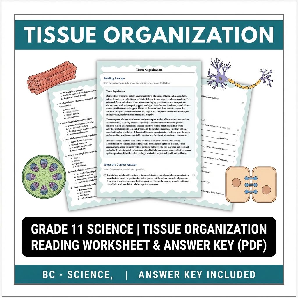 Grade 11 Science | Tissue Organization Reading Worksheet & Answer Key (PDF)