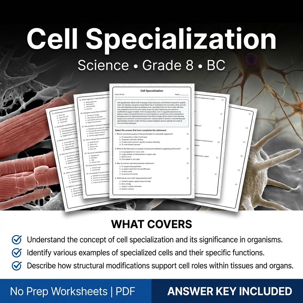 8th Grade Science | Cell Specialization Worksheet & Answer Key (Printable PDF)