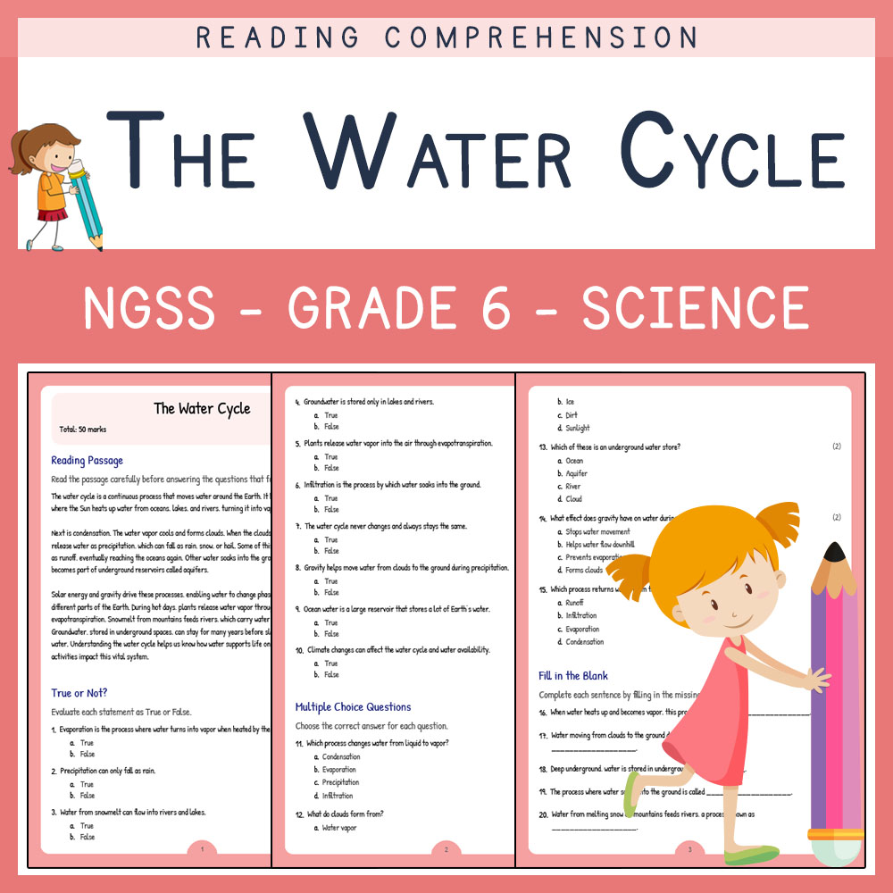 Grade 6 Science worksheets for primary grades worksheet — Grade 6 Science | The Water Cycle Worksheets (PDF) | NGSS Aligne…
