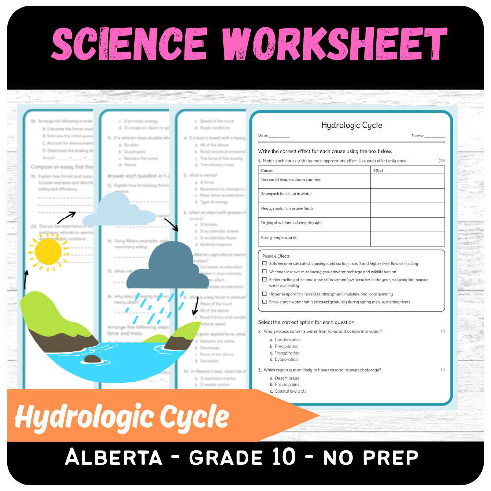 Grade 10 Science – Hydrologic Cycle Worksheet (PDF) – Alberta Standards