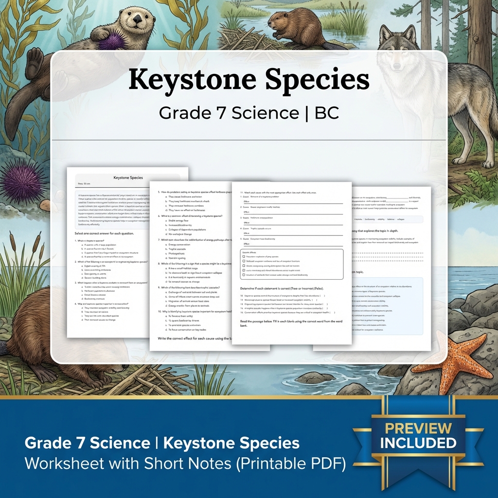 Grade 7 Science Full Year Bundle Ecosystems, Cells & Earth Processes Worksheets — included worksheet 45
