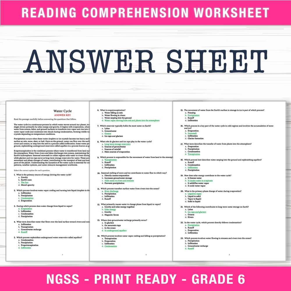 Grade 6 Science worksheet worksheet — 6th Grade Science – Water Cycle Worksheet (PDF + Answer Key) — page 2