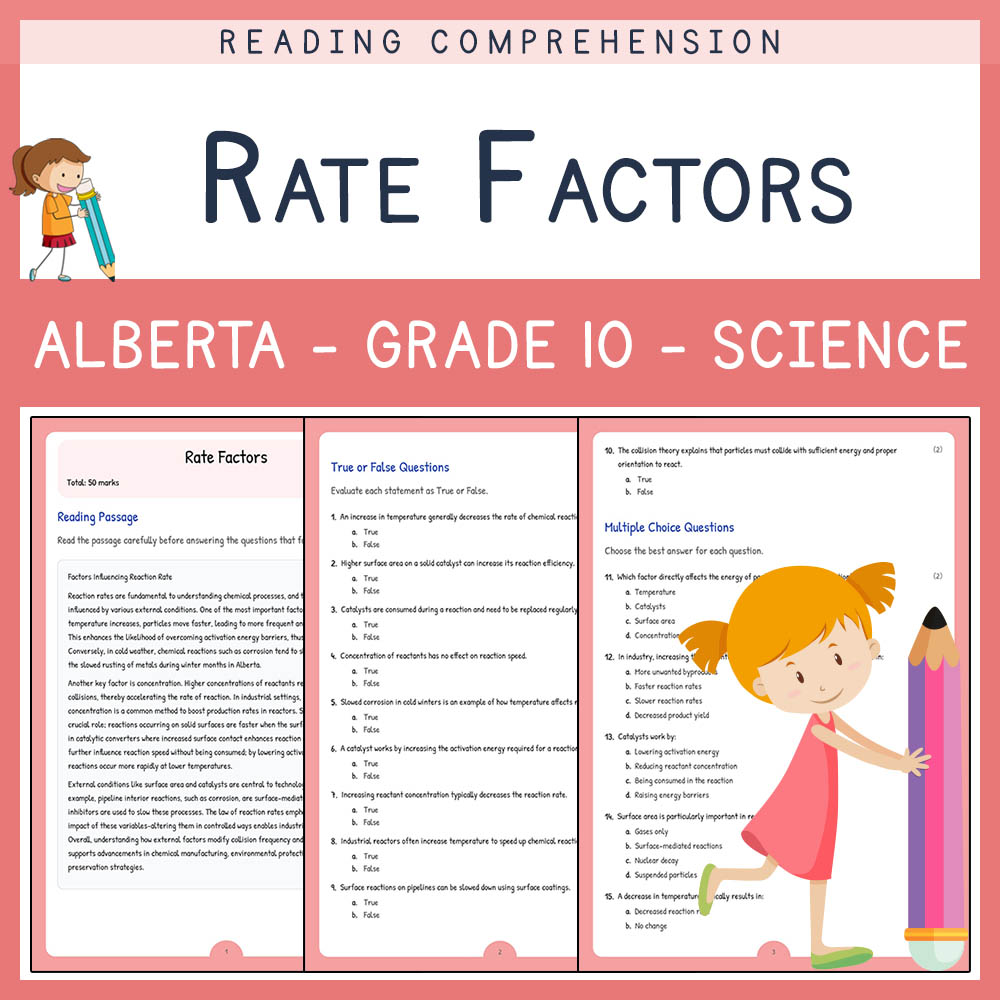 Grade 10 Science worksheet elena worksheet — Grade 10 Science Worksheet | Rate Factors | Alberta Standards — page 1