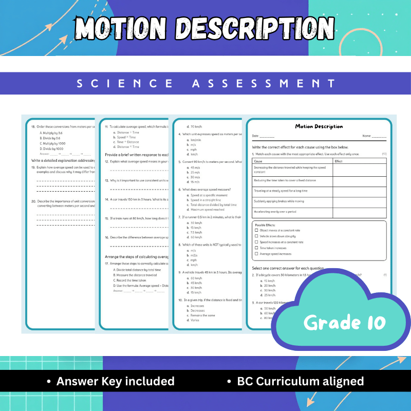 Grade 10 Science | Motion Description Worksheet (PDF) BC Standard / Science