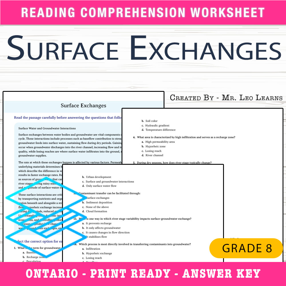 Grade 8 Science worksheet worksheet — Grade 8 Science — Surface Exchanges Worksheet for Mastering Hydrology — page 1