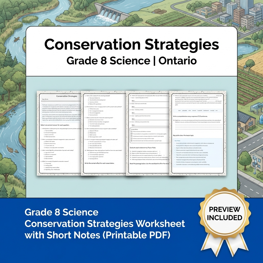 Grade 8 Science Watershed and Water Systems Lesson Group – Ontario Framework — included worksheet 13