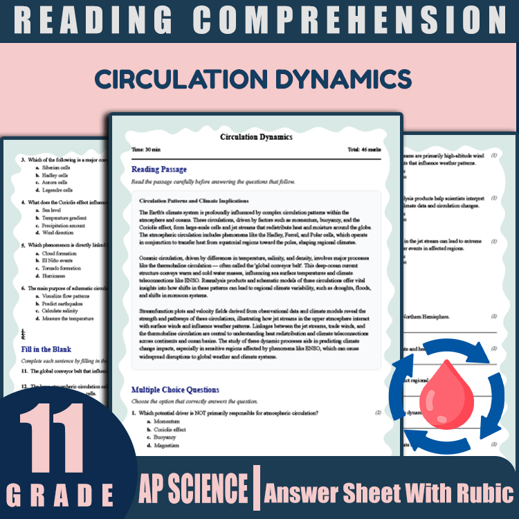 Grade 11 Science reading worksheets worksheet — Grade 11 Science | Circulation Dynamics Reading Worksheet & Answer Key PDF…
