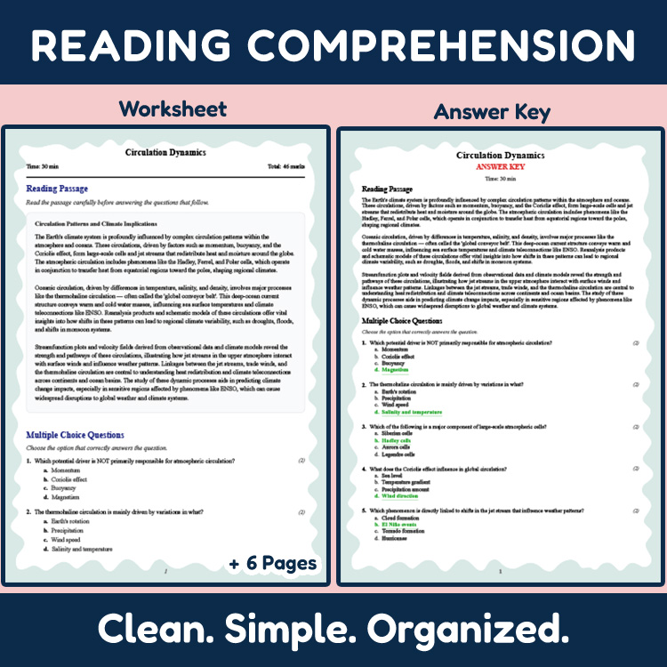 Grade 11 Science reading worksheets worksheet — Grade 11 Science | Circulation Dynamics Reading Worksheet & Answer Key PDF…