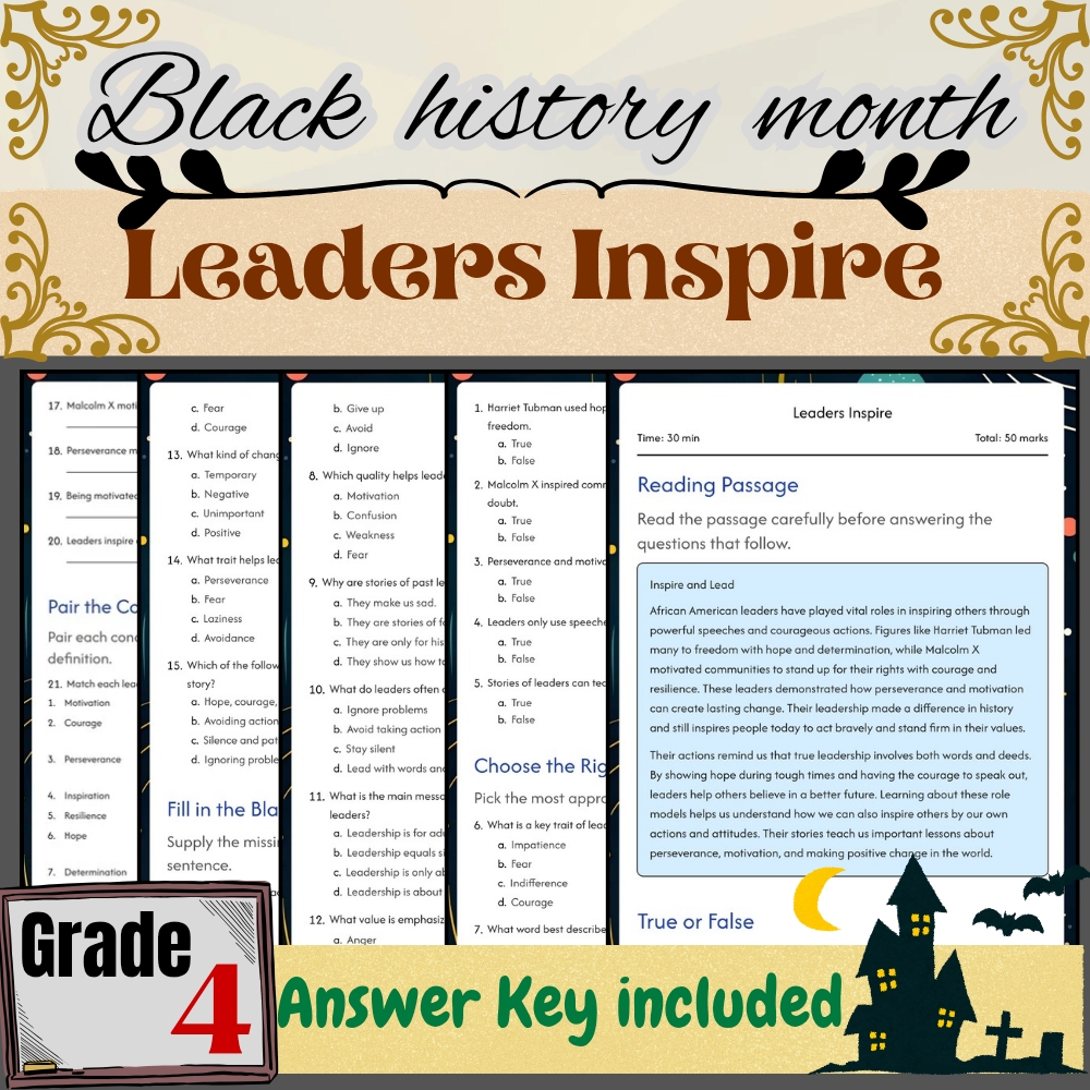 Grade 4 Seasonal Black Friday Worksheet | Leaders Inspire Reading|PDF+Answer Key