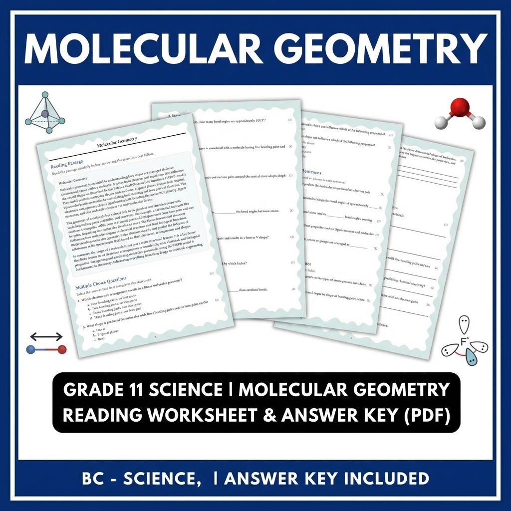 Grade 11 Science | Molecular Geometry Reading Worksheet & Answer Key (PDF)