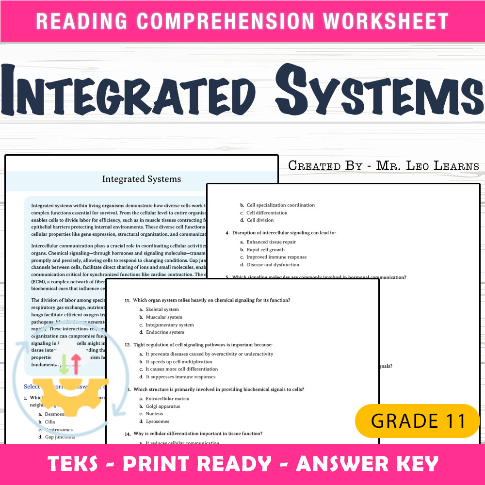Grade 11 Science worksheet worksheet — Grade 11 Science — Integrated Systems Worksheet for Mastery — page 1