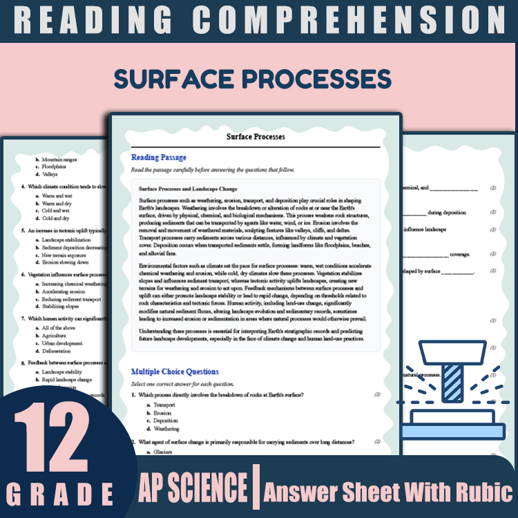 Grade 12 Science reading worksheets worksheet — Grade 12 Science | Surface Processes Reading Worksheet & Answer Key (PDF)…