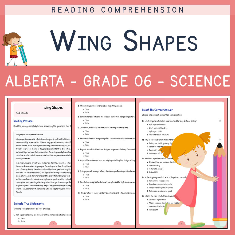 Grade 6 Science worksheet elena worksheet — Grade 6 Science Assessment | Wing Shapes Worksheet Elena | Alberta — page 1