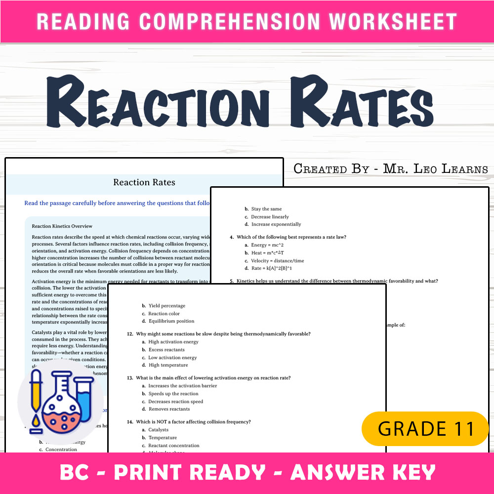 Grade 11 Science worksheet mcq paper worksheet — Grade 11 Science — Worksheet MCQ Paper for Mastering Reaction Rates — page 1