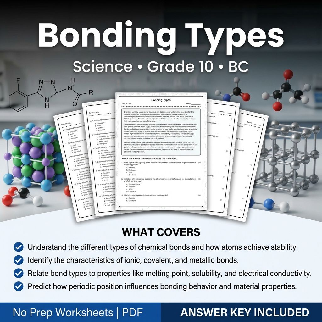 Grade 10 Science | Bonding Types Worksheet + Answer Key (Printable PDF)