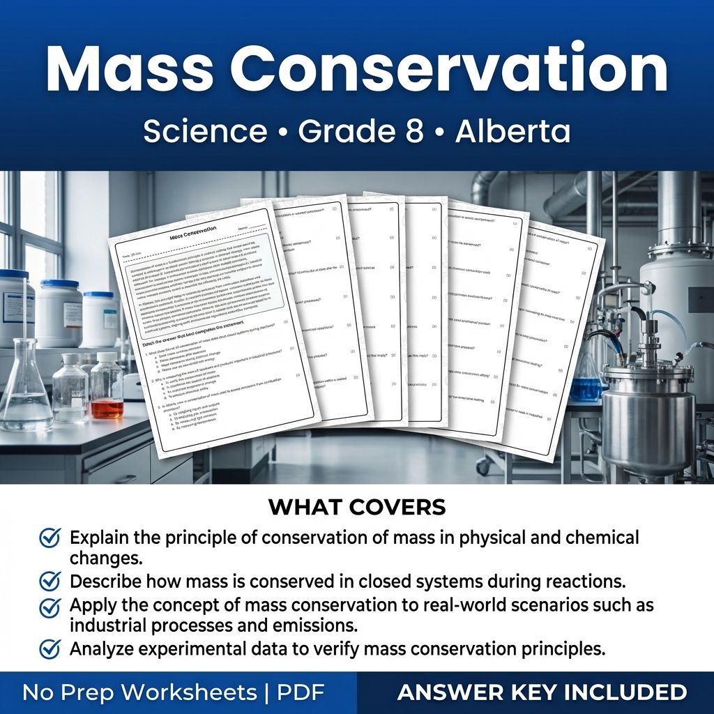 Mass Conservation Worksheet for Grade 8 Science | Alberta Standards
