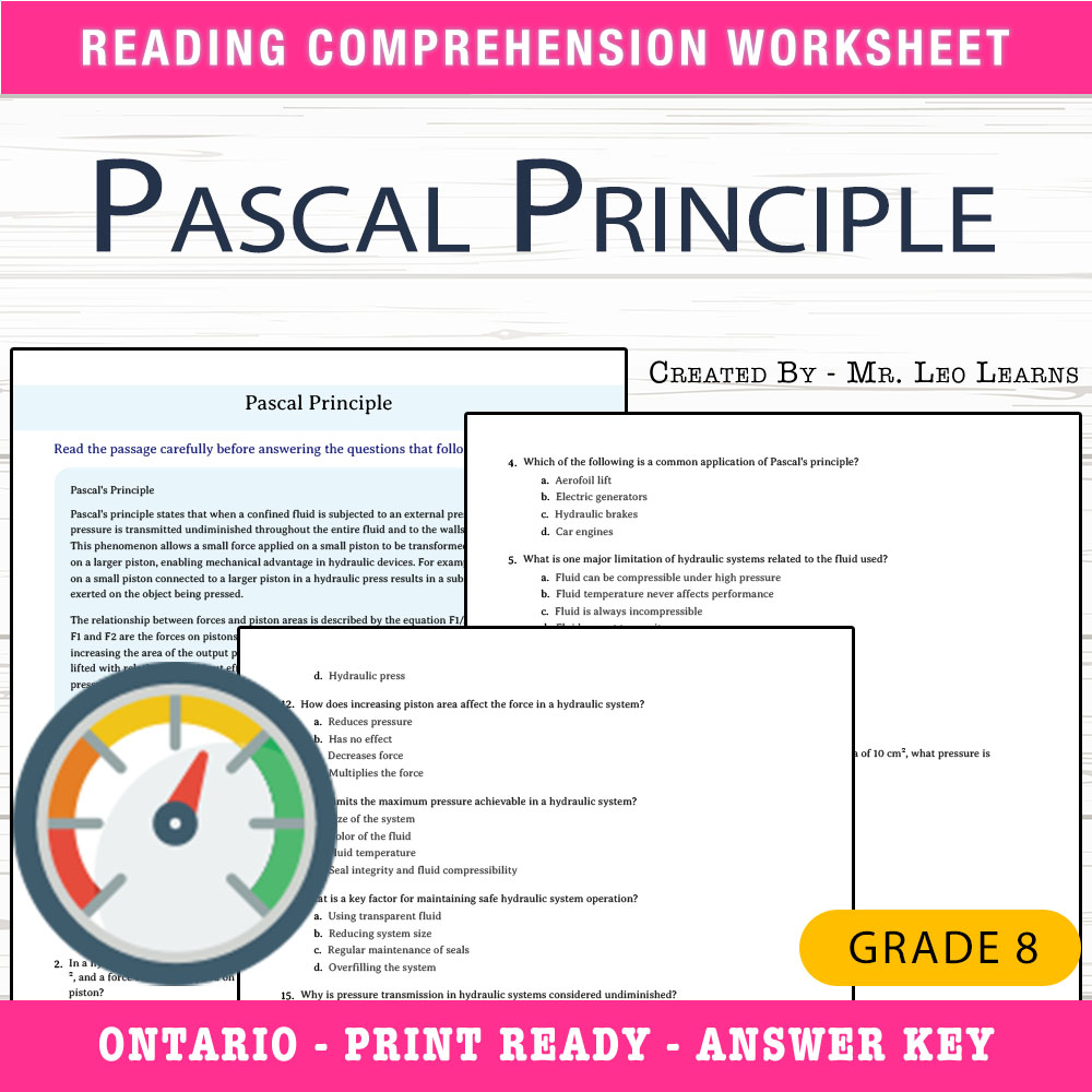 Grade 8 Science worksheet worksheet — Grade 8 Science — Pascal Principle Worksheet for Mastery — page 1