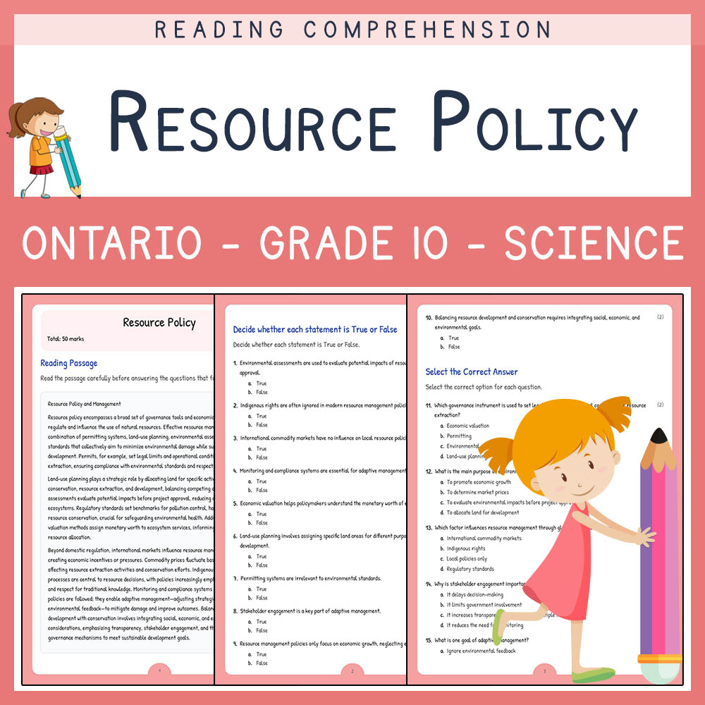 Grade 10 Science worksheet elena worksheet — Grade 10 Science | Resource Policy Worksheet Elena | Ontario Standard — page 1