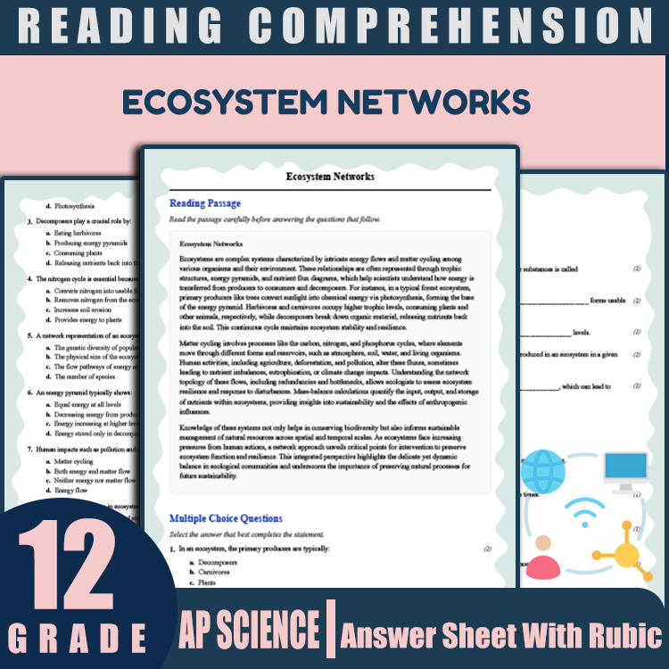 Grade 12 Science reading worksheets worksheet — 12th Grade Science | Ecosystem Networks Reading Worksheet (PDF + Answer Ke…