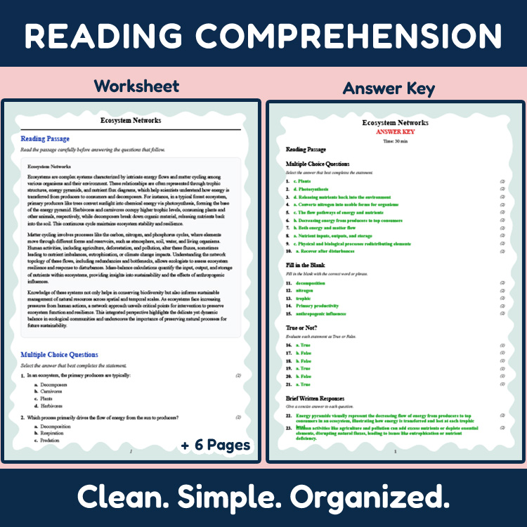 Grade 12 Science reading worksheets worksheet — 12th Grade Science | Ecosystem Networks Reading Worksheet (PDF + Answer Ke…