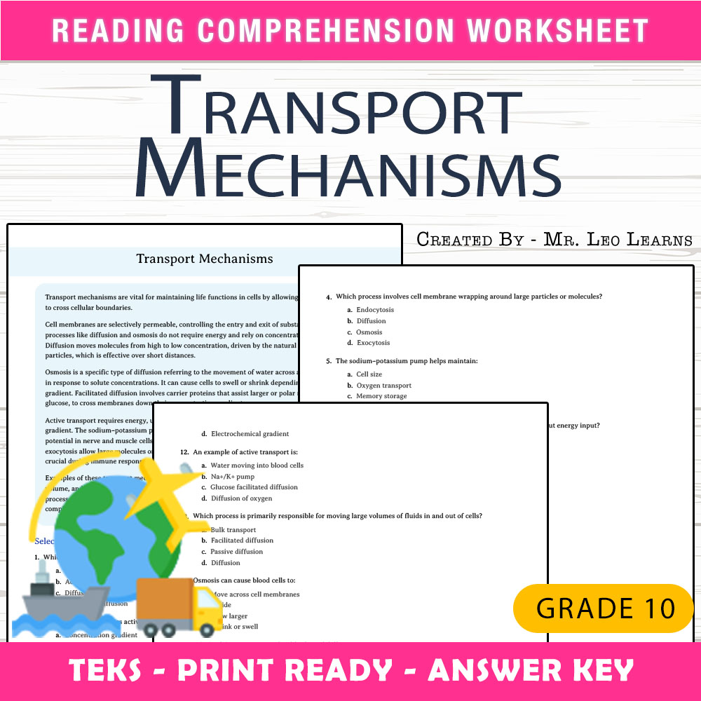 Grade 10 Science worksheet worksheet — Grade 10 Science – Transport Mechanisms Worksheet for Mastery — page 1
