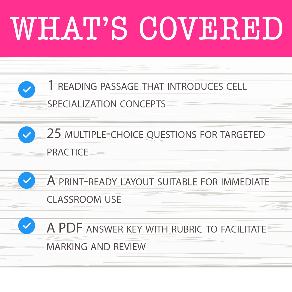 Grade 6 Science worksheet mcq paper worksheet — Grade 6 Science – Cell Specialization MCQ Worksheet for Mastery — page 2