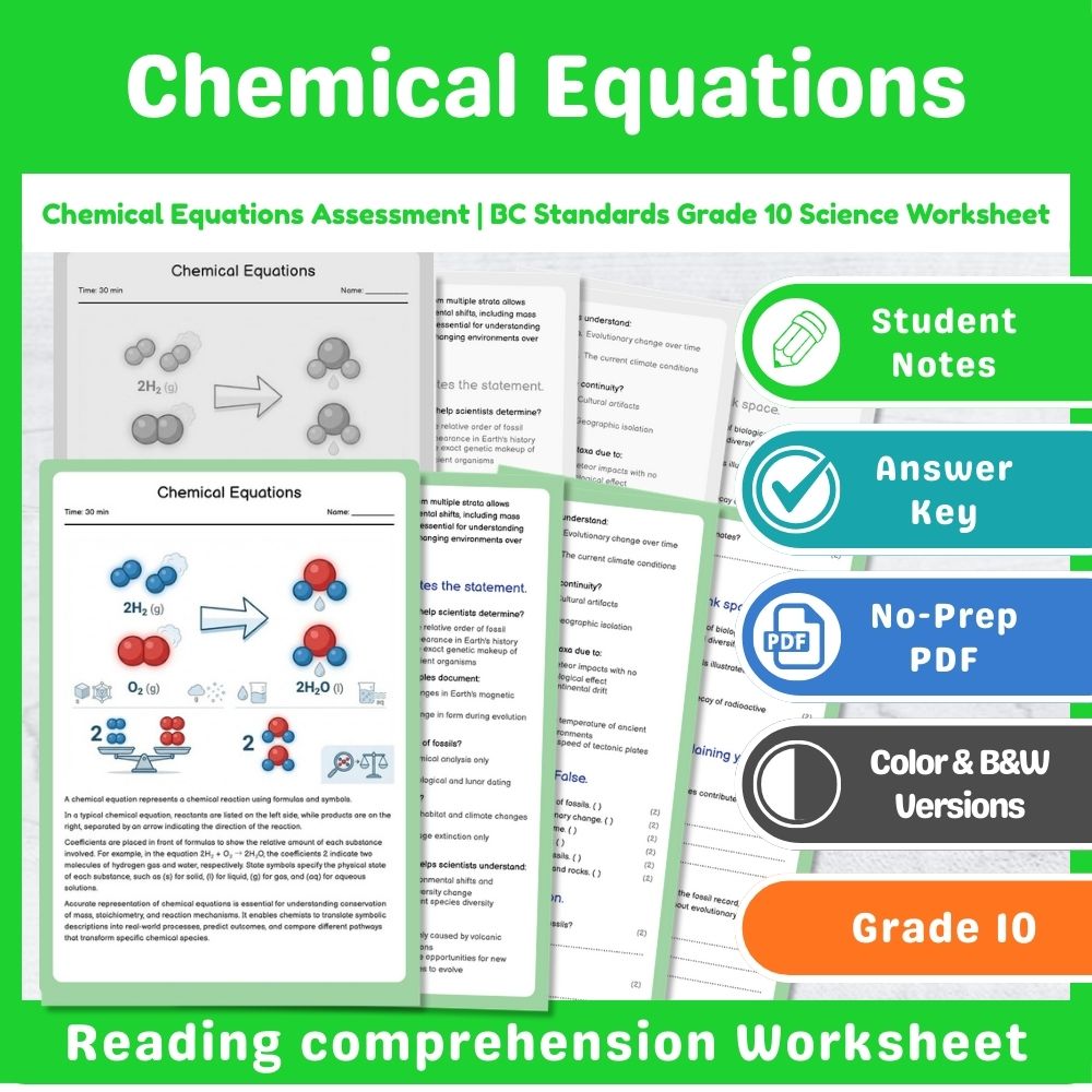 Grade 10 Science Assessment Bundle – Chemical Reactions & Atomic Structure — included worksheet 12