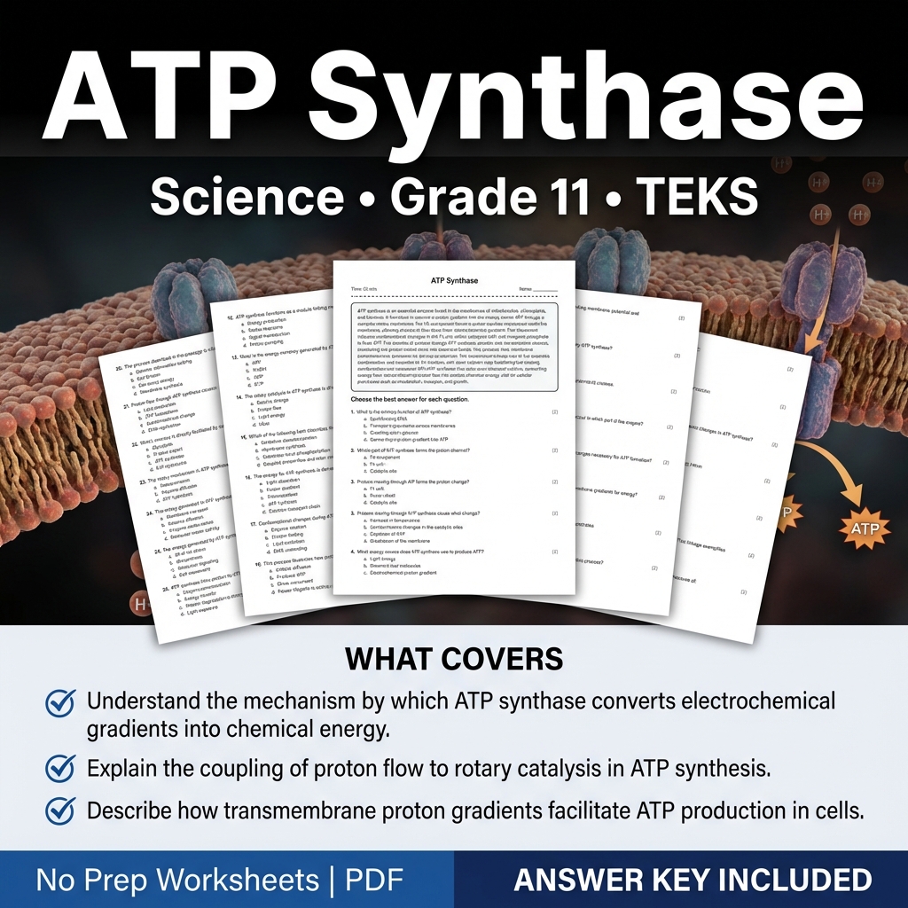 ATP Synthase Science Worksheet for Grade 11 | TEKS-Aligned Practice
